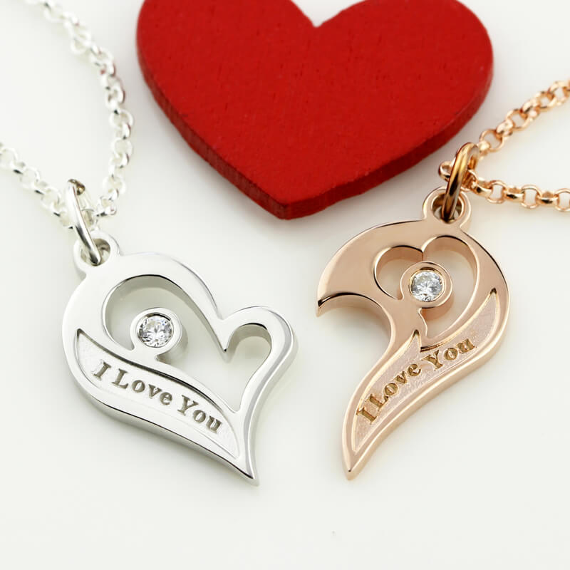 Couple's Breakable Heart Love Necklace with Birthstones Set of 2 Jewelry Treasures