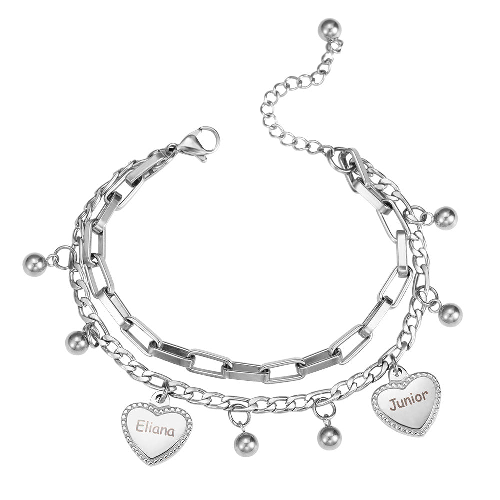 Custom Heart Charms With Double Layer Bracelet Jewelry Treasures