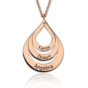 Engraved Drop Shaped 3 Names Necklace Sterling Silver Jewelry Treasures