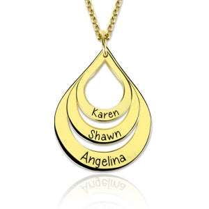 Engraved Drop Shaped 3 Names Necklace Sterling Silver Jewelry Treasures