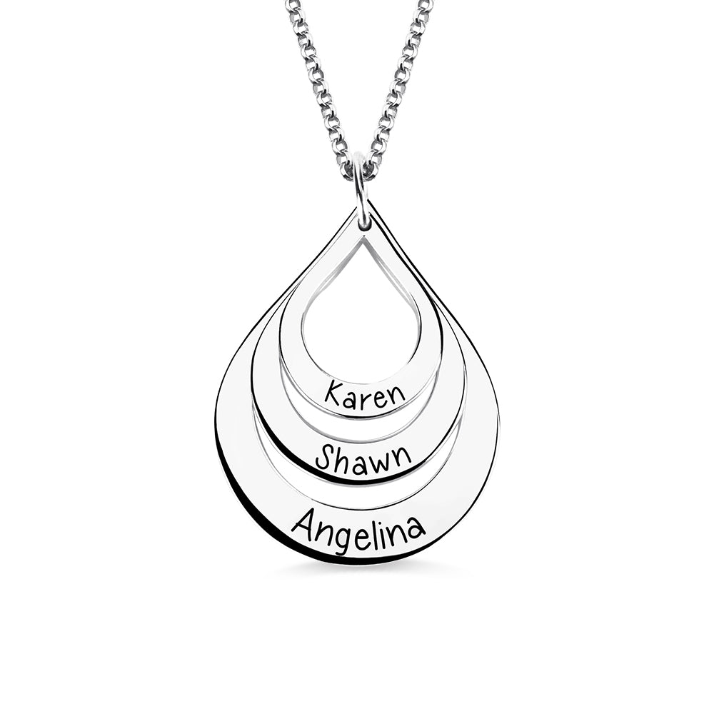 Engraved Drop Shaped 3 Names Necklace Sterling Silver Jewelry Treasures