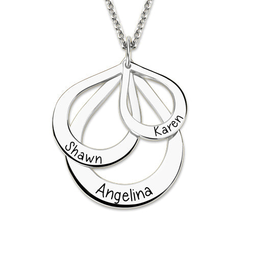 Engraved Drop Shaped 3 Names Necklace Sterling Silver Jewelry Treasures