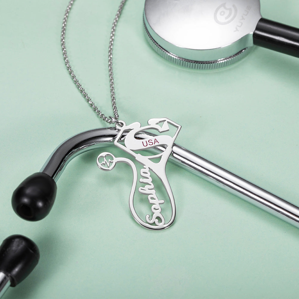 Personalized Stethoscope Name Necklace Jewelry Treasures