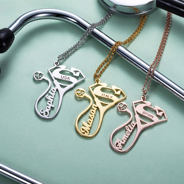 Personalized Stethoscope Name Necklace Jewelry Treasures