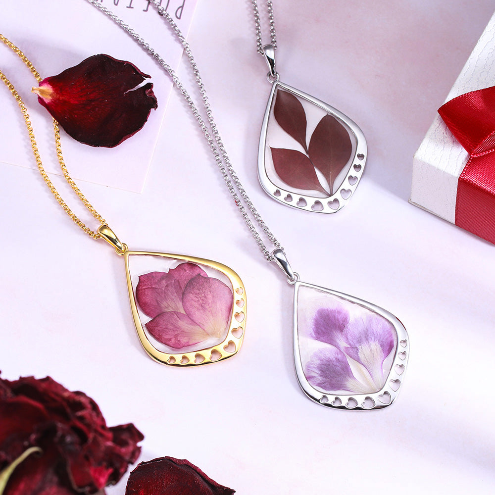 Personalized Birth Real Flower Drop Shape Necklace Jewelry Treasures