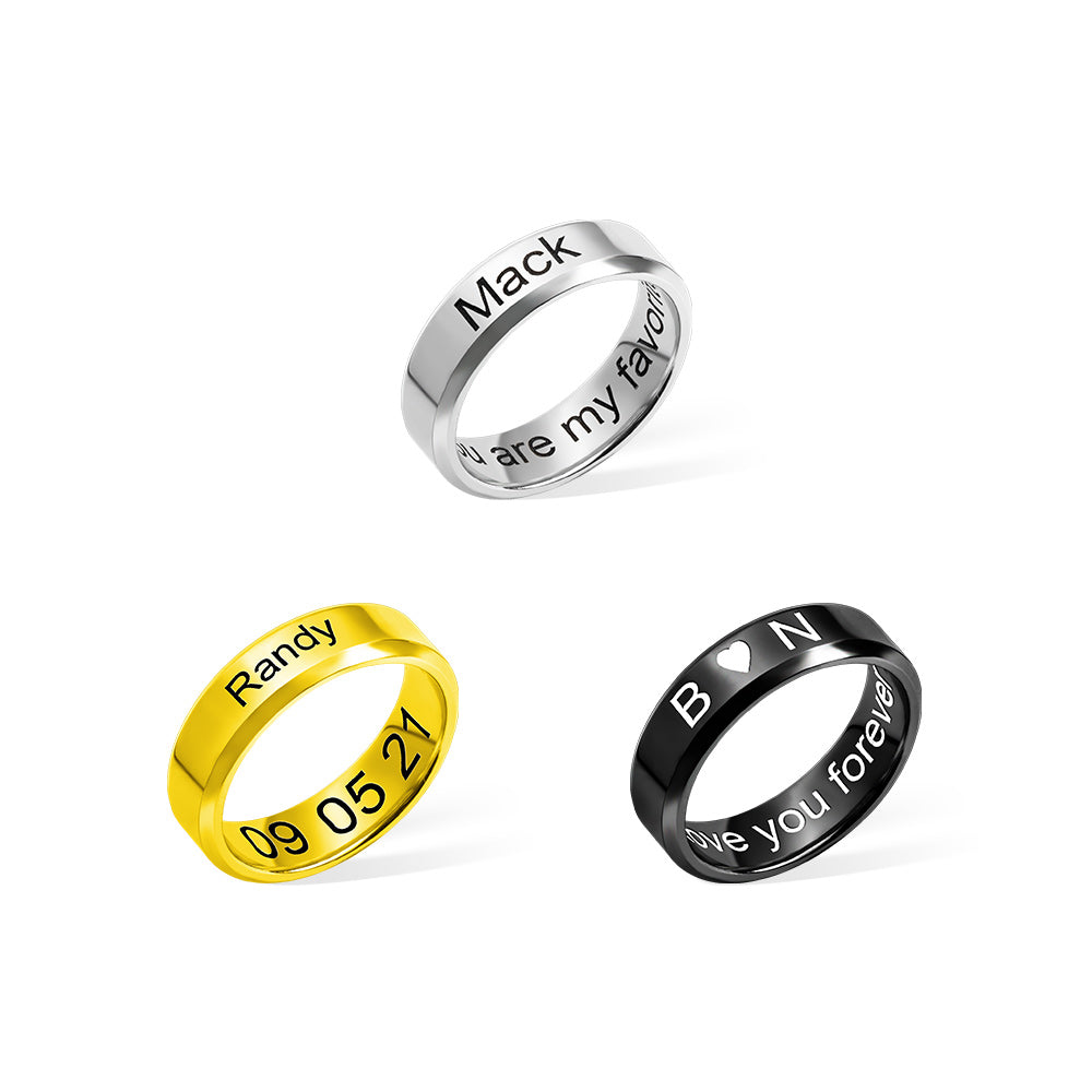 Men's Engraved Ring Stainless Steel Promise Rings