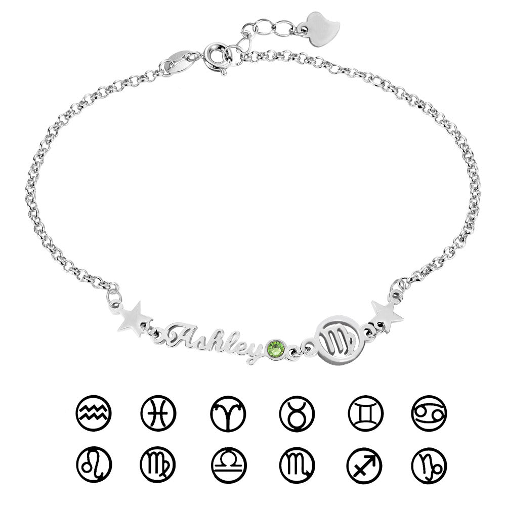 Personalized Constellation Name Bracelet with Birthstone Jewelry Treasures