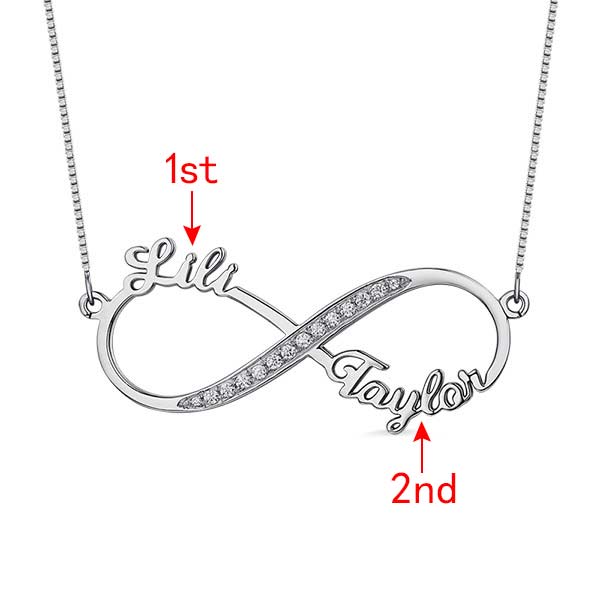 Custom Infinity 2 Names CZ Necklace Sterling Silver Jewelry Treasures