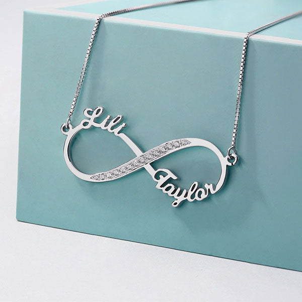 Custom Infinity 2 Names CZ Necklace Sterling Silver Jewelry Treasures