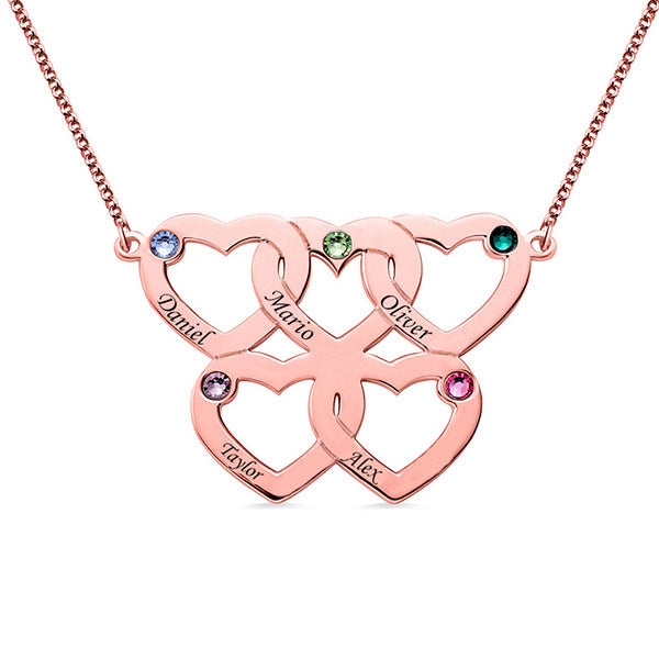 Engraved Five Hearts Necklace With Birthstones Sterling Silver Jewelry Treasures