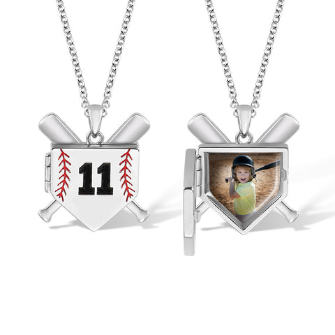 Baseball Necklace with Photo & Engraving - Shield Shape Short Style Jewelry Treasures