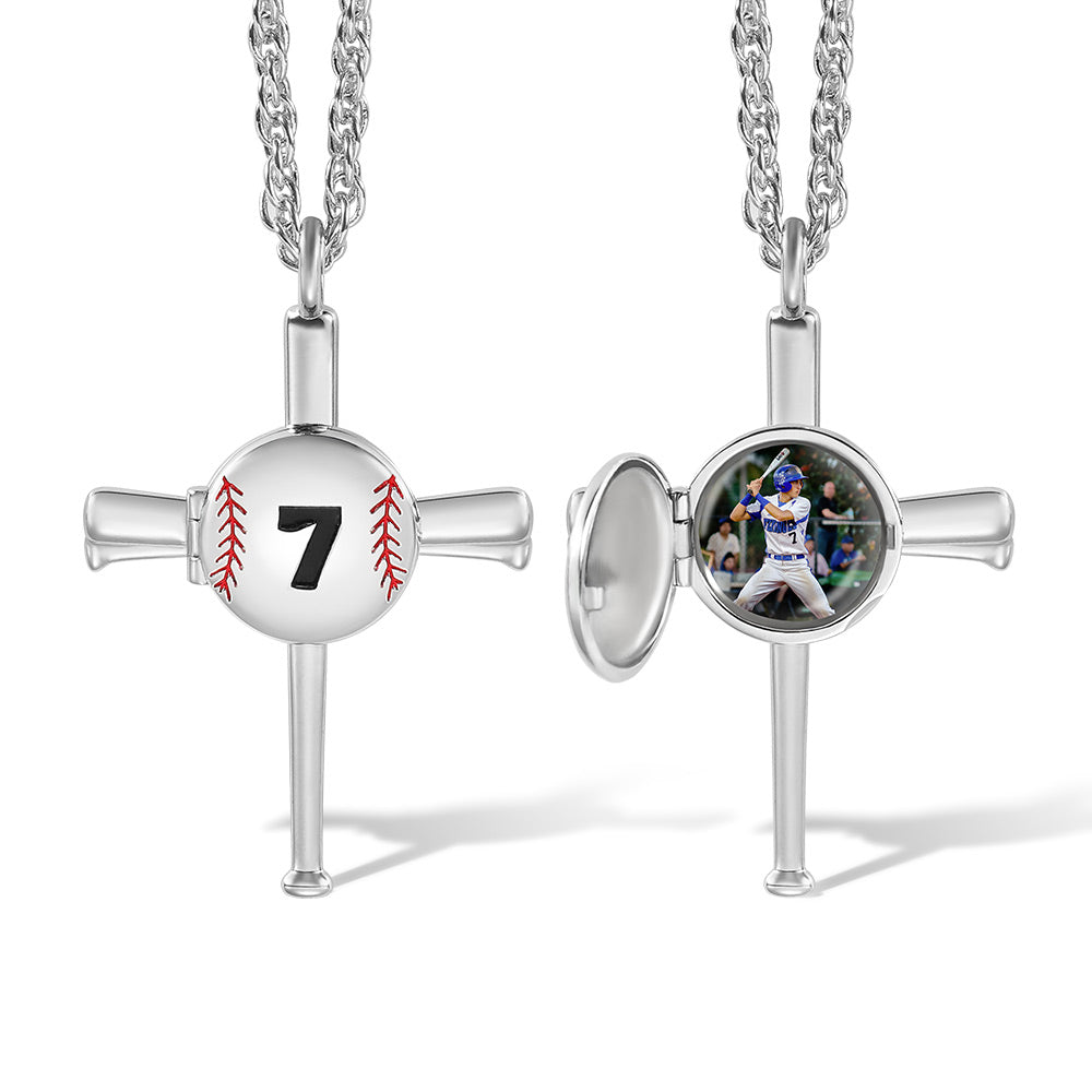 Baseball Necklace with Photo & Engraving - Ball Shape Long Style Jewelry Treasures