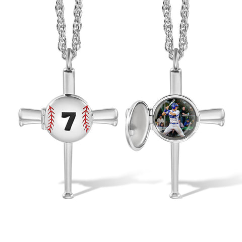 Baseball Necklace with Photo & Engraving - Ball Shape Long Style Jewelry Treasures