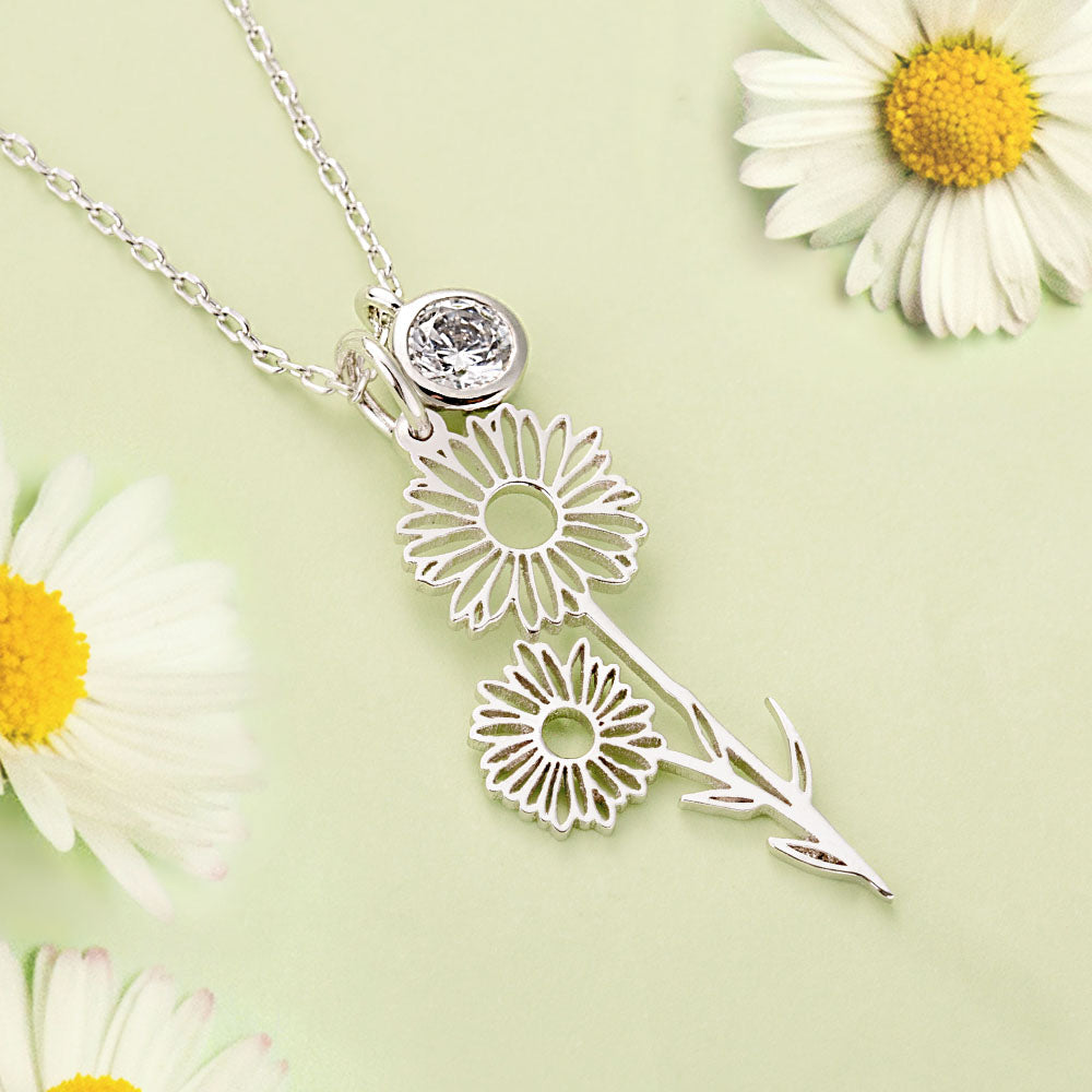 Custom Birth Flower Necklace Stainless Steel Jewelry Treasures