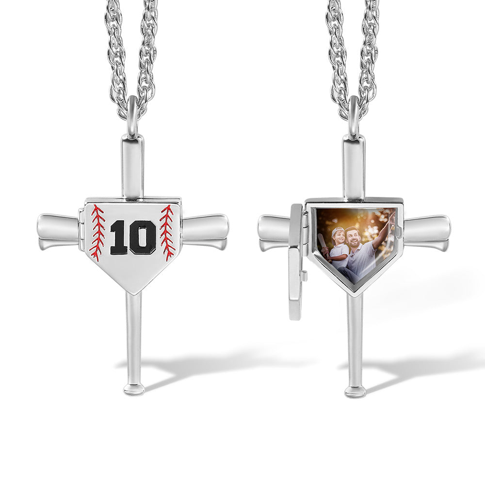 Baseball Necklace with Photo & Engraving - Shield Shape Long Style Jewelry Treasures