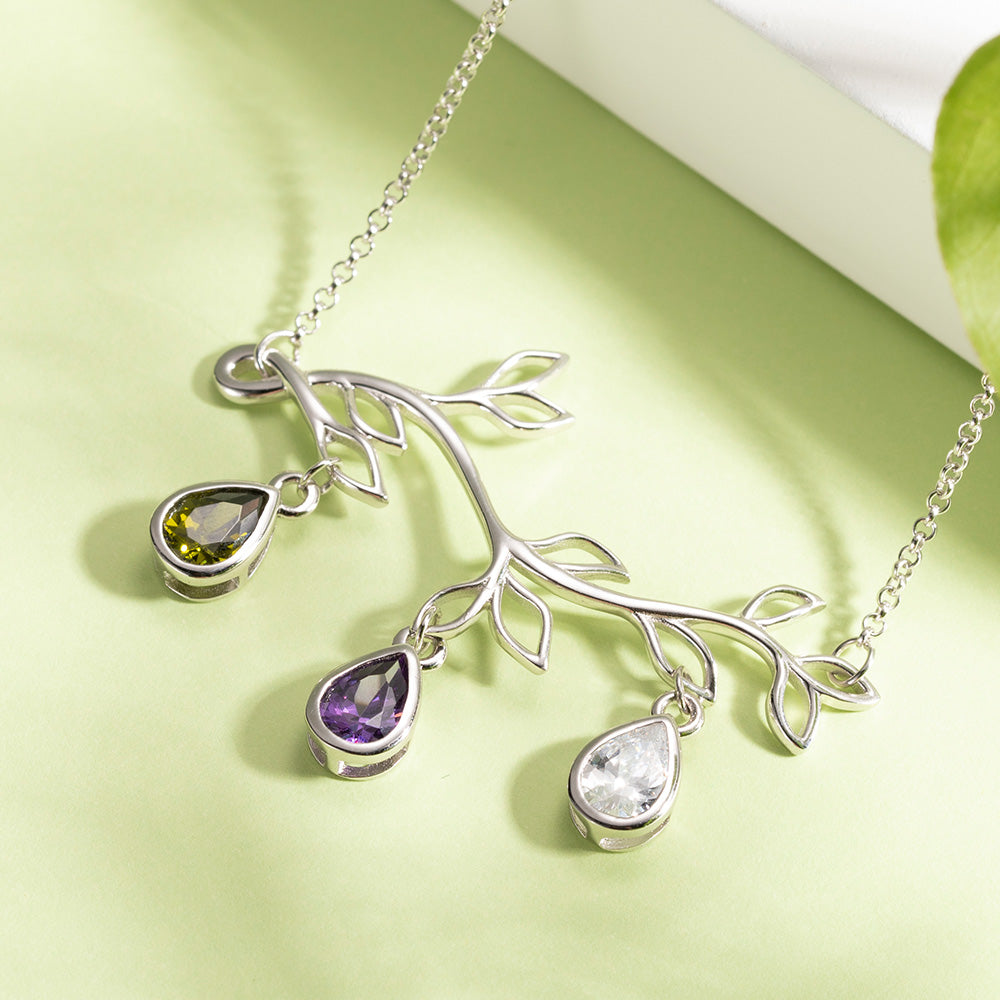 Custom Family Tree Branch Birthstone Necklace Jewelry Treasures