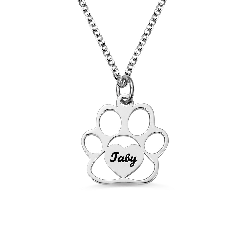 Personalized Pet Footprint Name Necklace Stainless Steel Jewelry Treasures