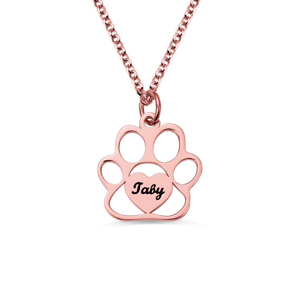 Personalized Pet Footprint Name Necklace Stainless Steel Jewelry Treasures