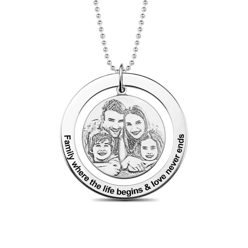 Circular Ring Pendant Engraved Circle Family Photo Necklace Jewelry Treasures