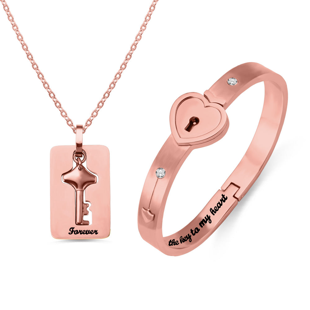 Personalized Couple's Bracelet and Key Necklace Set Jewelry Treasures