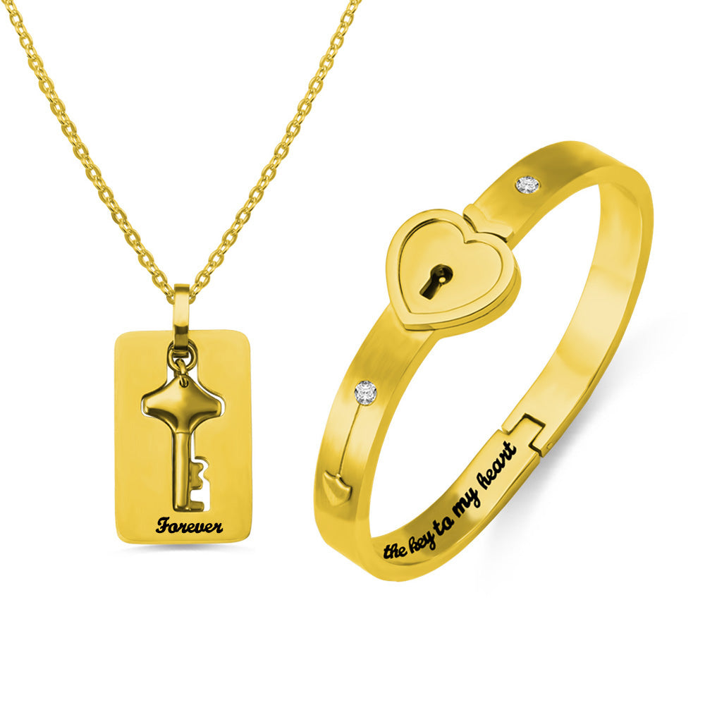 Personalized Couple's Bracelet and Key Necklace Set Jewelry Treasures