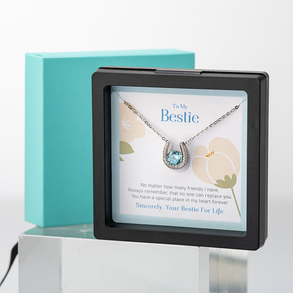 Lucky Horseshoe Birthstone Necklace Gift Card & Box Set for Wife