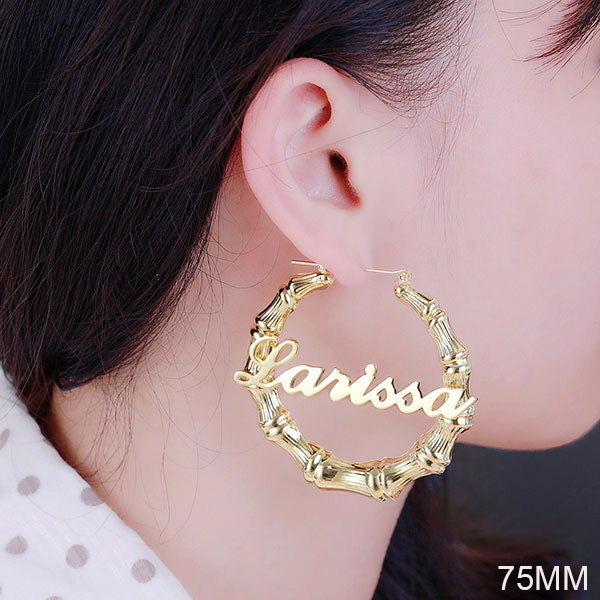 Personalized Name Bamboo Hoop Earrings