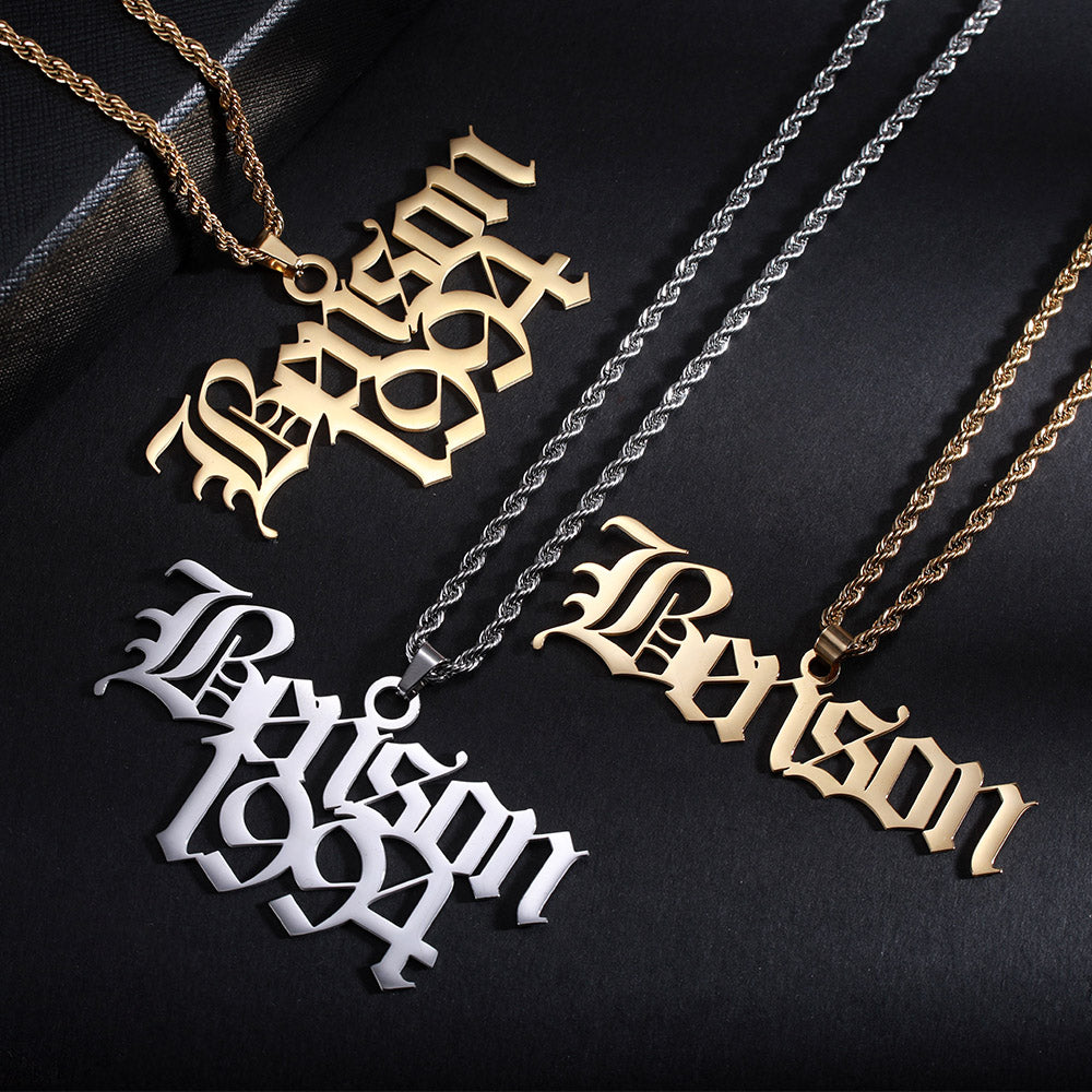 Personalized Old English Name Necklace for Man Jewelry Treasures