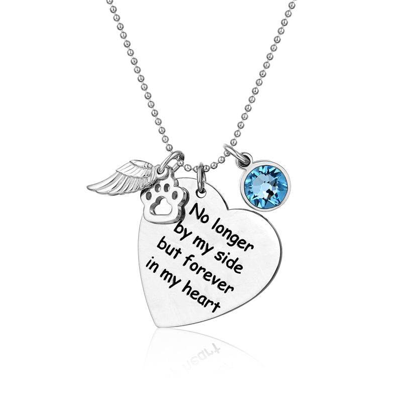 Custom Pet Memorial Heart Birthstone Necklace With Wing And Paw Print Jewelry Treasures