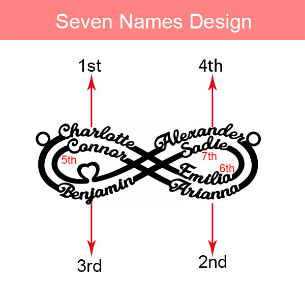 Personalized 7 Names Infinity Necklace in Silver Jewelry Treasures