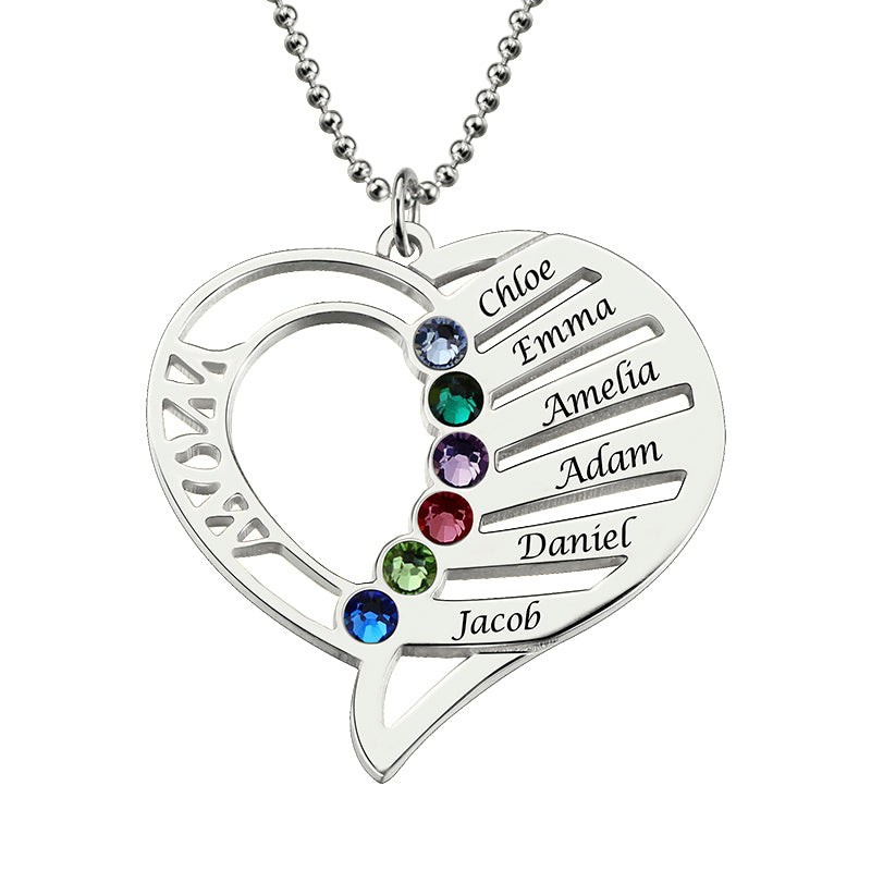 Engraved Heart Mother Birthstones Necklace Sterling Silver Jewelry Treasures