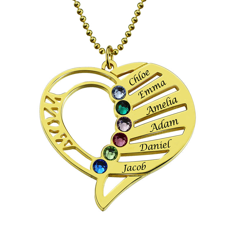 Engraved Heart Mother Birthstones Necklace Sterling Silver Jewelry Treasures