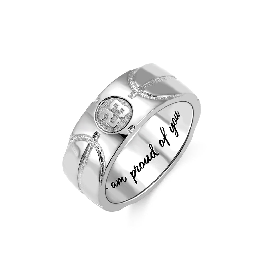 Engraved Basketball Signet Ring in Silver Jewelry Treasures