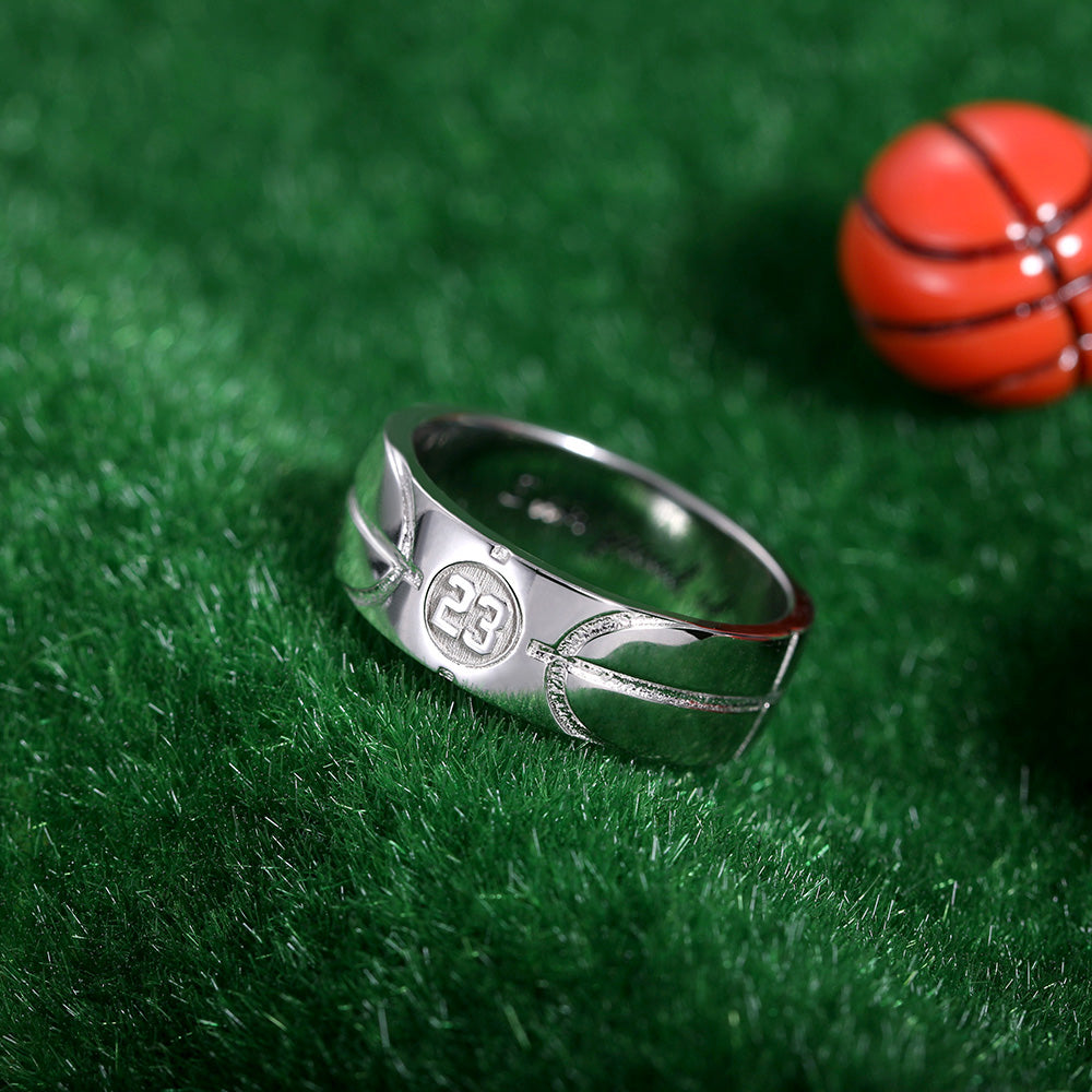 Engraved Basketball Signet Ring in Silver Jewelry Treasures