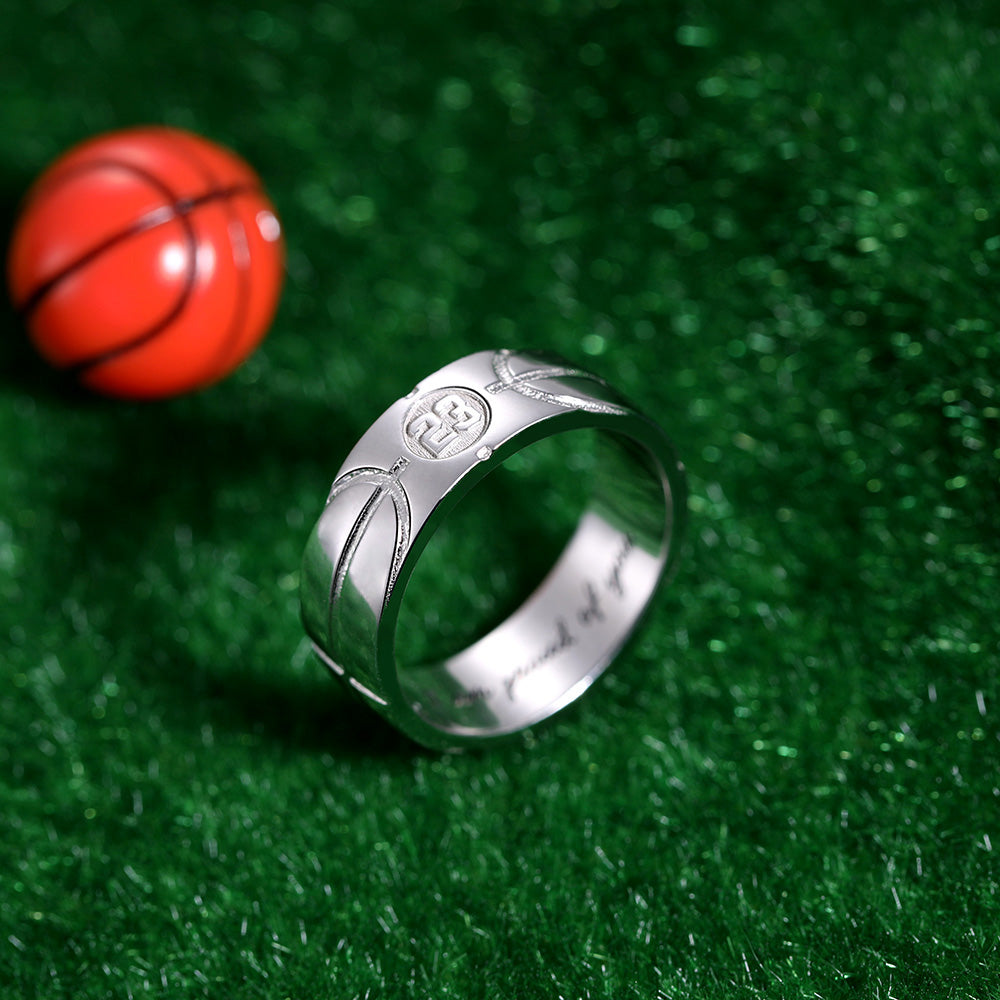 Engraved Basketball Signet Ring in Silver Jewelry Treasures