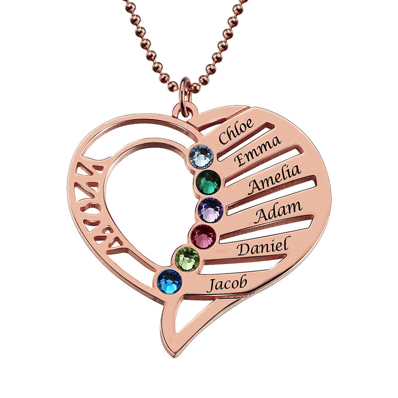 Engraved Heart Mother Birthstones Necklace Sterling Silver Jewelry Treasures