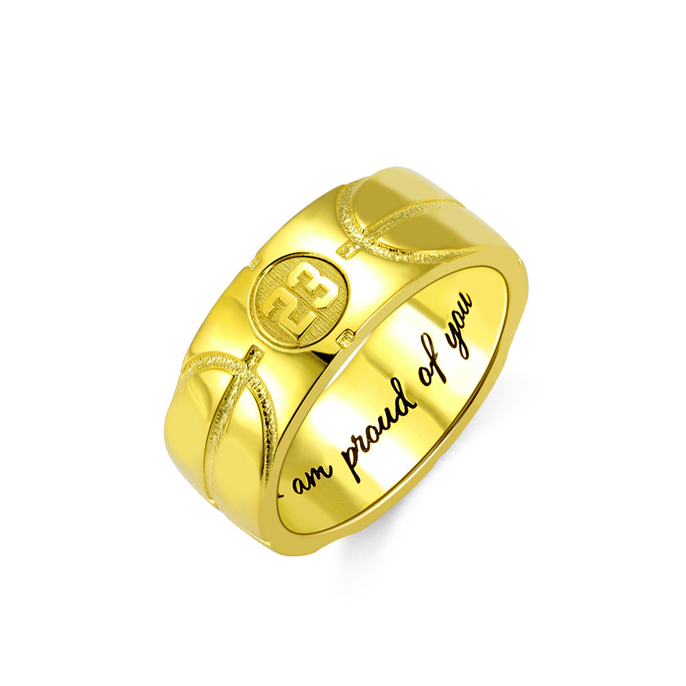 Engraved Basketball Signet Ring in Silver Jewelry Treasures