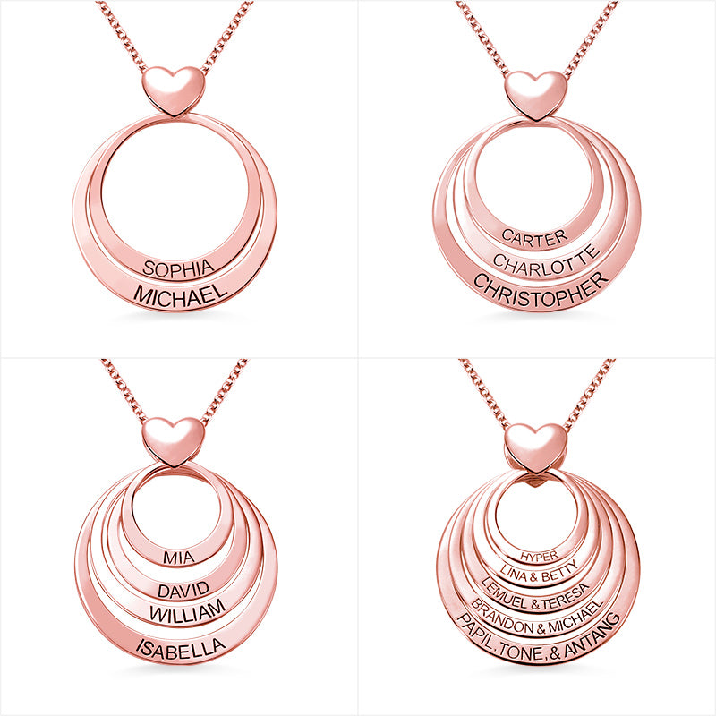 Personalized Family Stacked Circle Necklace Connect with One Heart Jewelry Treasures