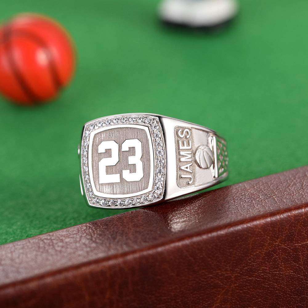 Engraved Basketball Signet Ring with Birthstone Jewelry Treasures