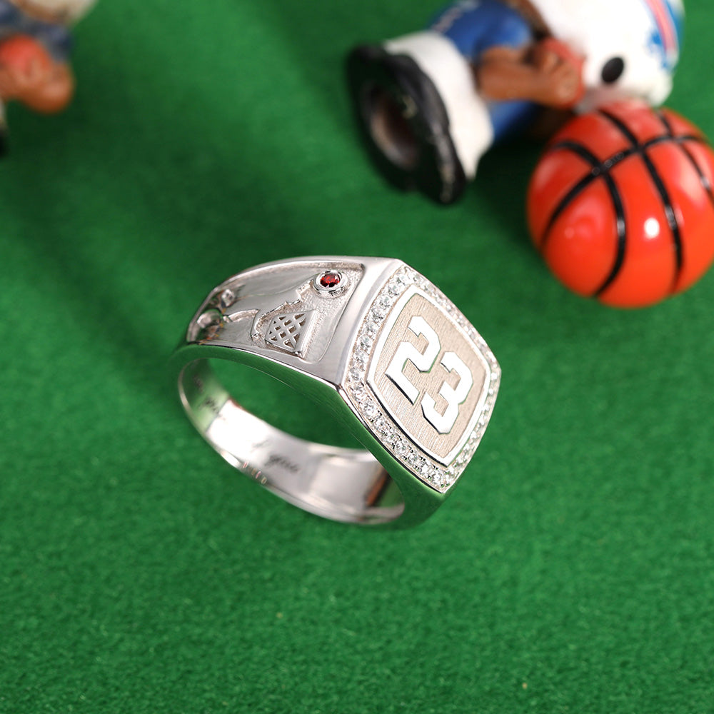 Engraved Basketball Signet Ring with Birthstone Jewelry Treasures