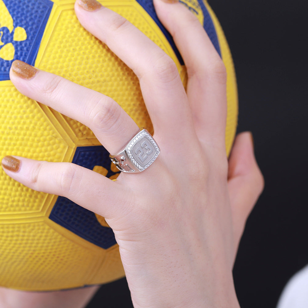 Engraved Basketball Signet Ring with Birthstone Jewelry Treasures