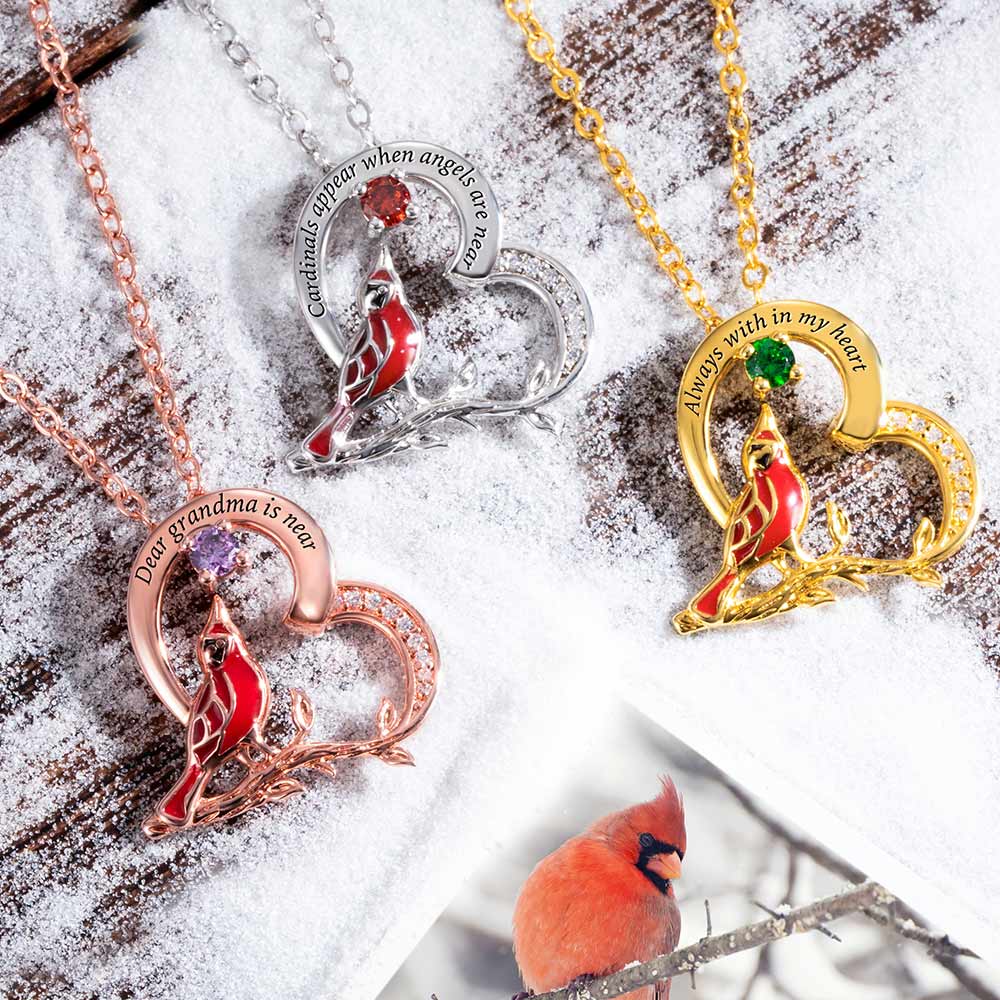 Personalized Cardinal Heart Pendant Necklace Brass Jewelry Treasures