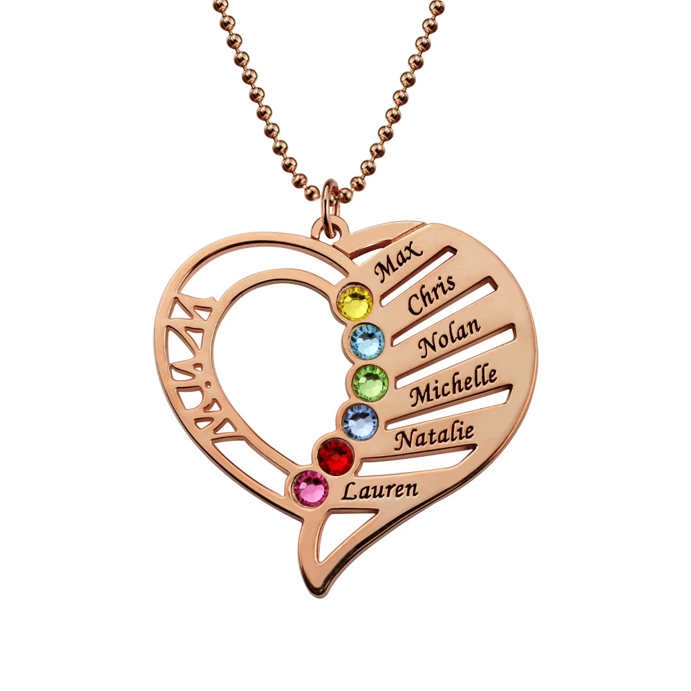 Engraved Heart Mother Birthstones Necklace Sterling Silver Jewelry Treasures