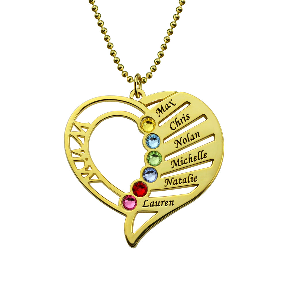 Engraved Heart Mother Birthstones Necklace Sterling Silver Jewelry Treasures