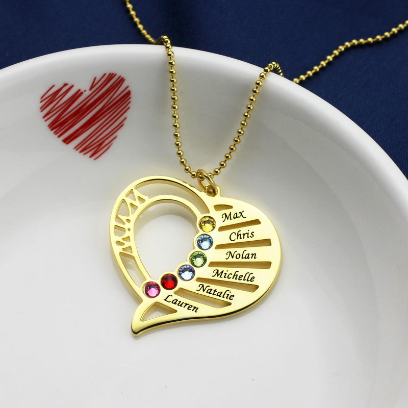 Engraved Heart Mother Birthstones Necklace Sterling Silver Jewelry Treasures