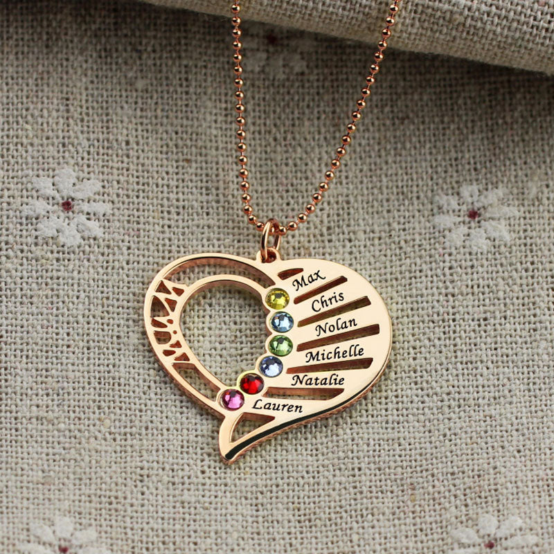 Engraved Heart Mother Birthstones Necklace Sterling Silver Jewelry Treasures