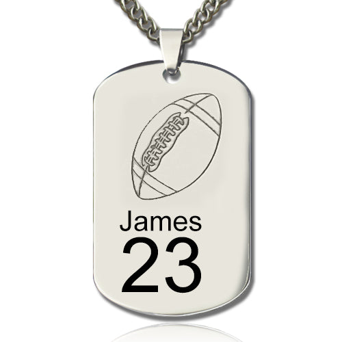 Titanium Steel Man's Dog Tag Rugby Name Necklace Jewelry Treasures