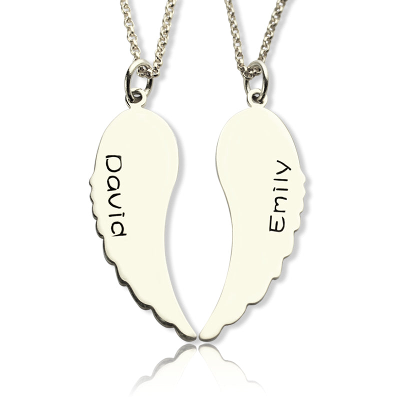 Custom Cute His and Her Angel Wings Necklaces Silver Jewelry Treasures