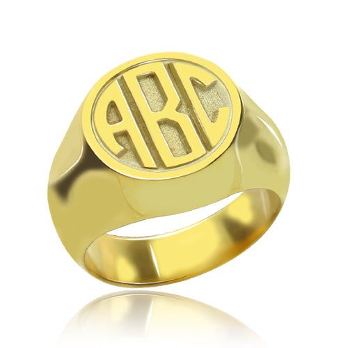 Customized Signet Ring with Block Monogram 18K Gold Plated Jewelry Treasures