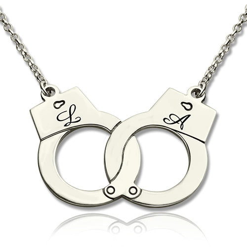 Initial Handcuff Necklace For Couple Sterling Silver Jewelry Treasures